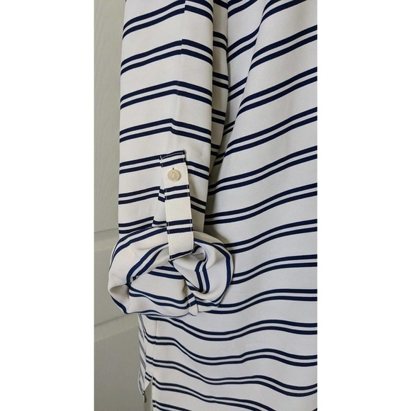 Talbots Top Womens 2XP Petite Button Up Roll Tab Sleeves Striped Collared Blouse - Picture 5 of 7